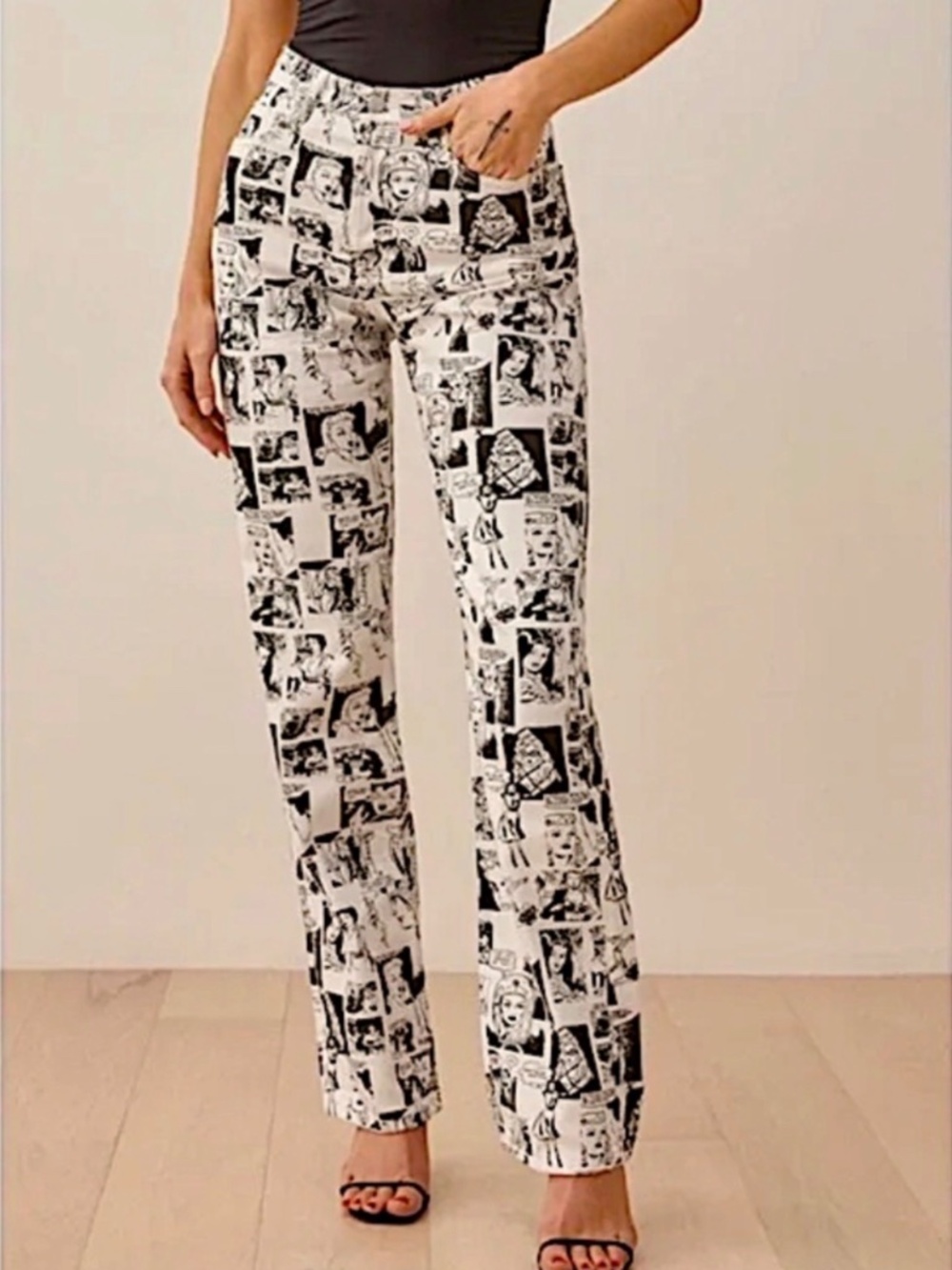 Reformation Jeans Retro Comic Print High Rise Straight Leg Jeans
